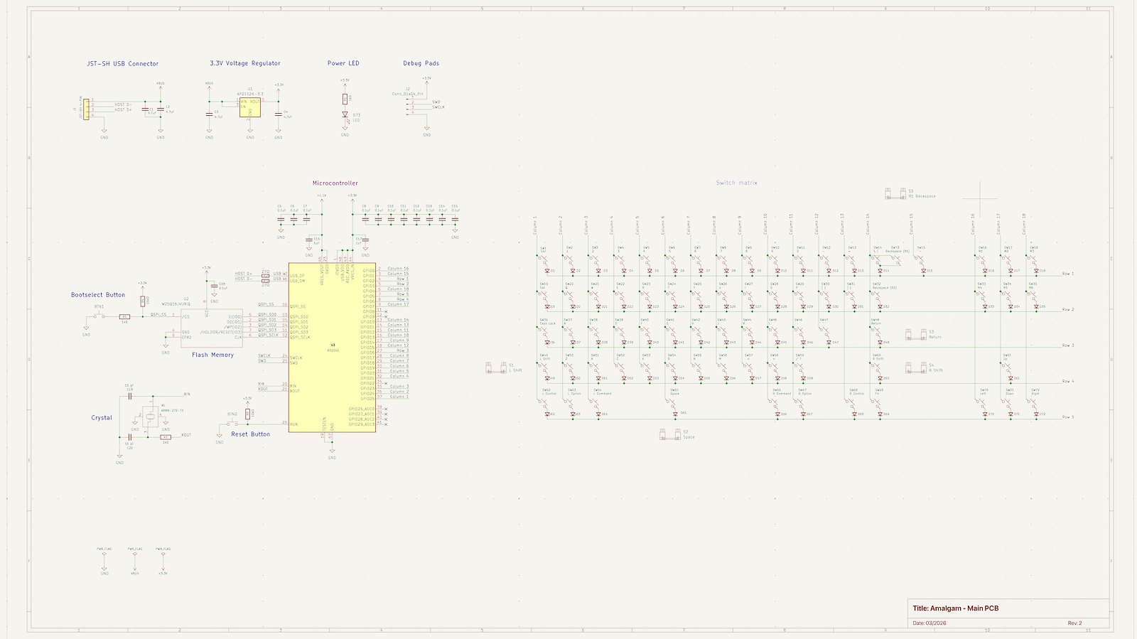 Main keyboard PCB — schematic